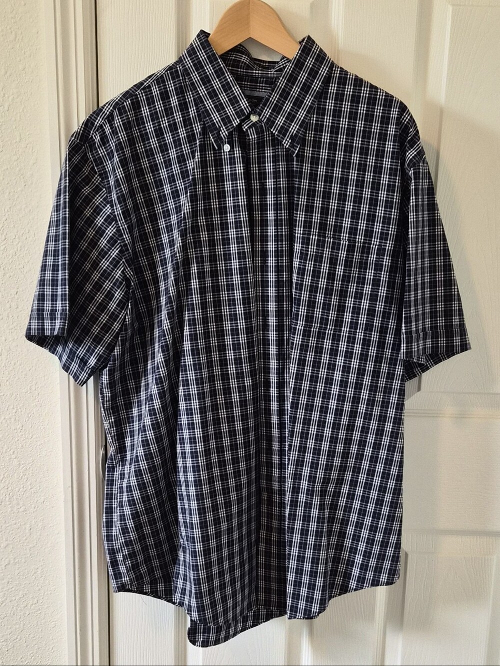 Men's Short-Sleeve Button-Down Plaid Shirt - Navy/White